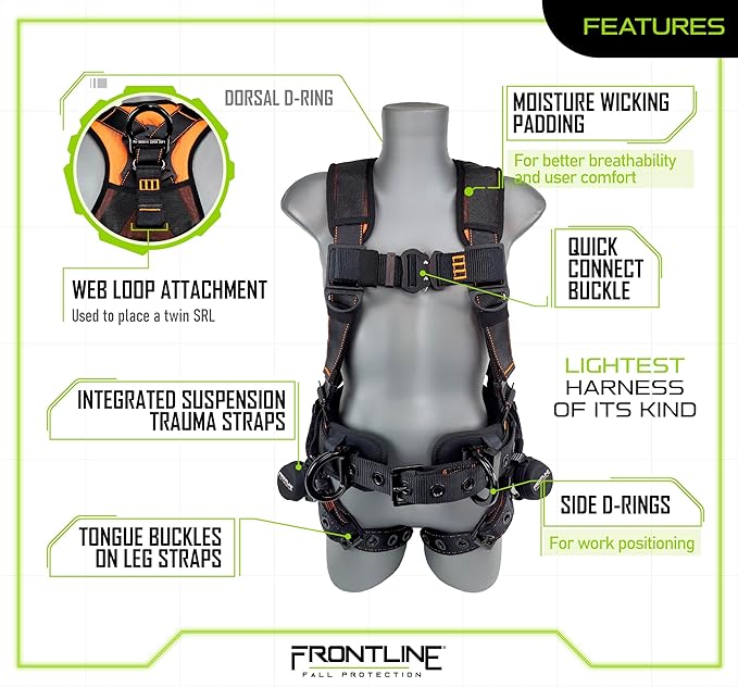 FRONTLINE FALL PROTECTION Harnesses + D-Ring+ Multiple Styles + OSHA and ANSI compliant