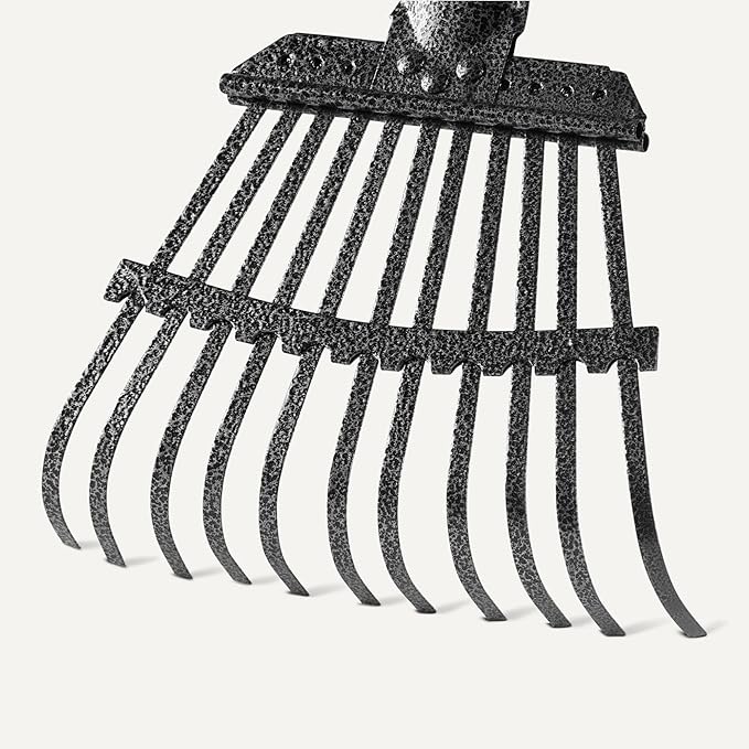 Amazon Basics - Garden Rake, 38.5" - 80.5" Adjustable Steel Handle, Olive/Black/Silver