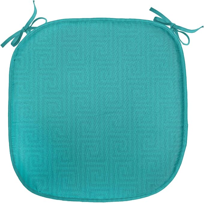Lunarable Abstract Chair Seating Cushion, Classic Monochrome Design Meander Greek Motif Repetition Illustration, Anti-Slip Seat Padding for Kitchen & Patio, 16"x16", Teal and Dark Turquoise