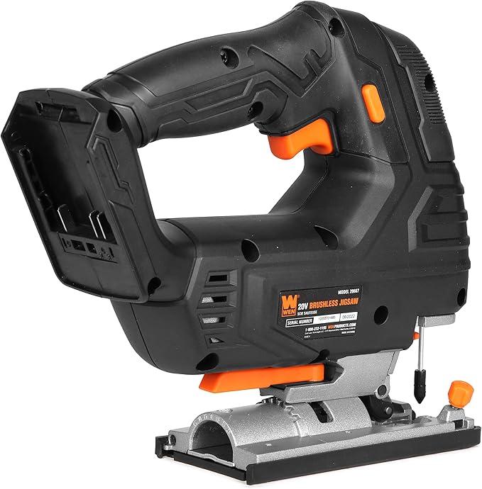 WEN Cordless Jigsaw, Brushless with Variable Speed, 20V Max 4.0 Ah Lithium Ion Battery and Charger (20667)