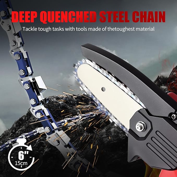 Wood Ranger Mini Chainsaw, Electric 4 inch MINI Chainsaw, Cordless Portable Electric Chain Saw for Yard, Home and Garden, Wood Cutting, Tree Trimming (2Battery&3Chain)