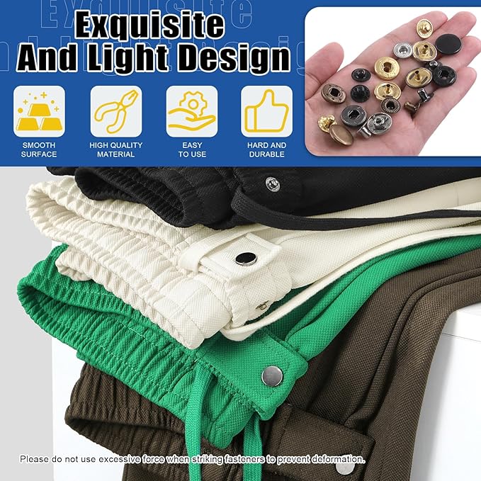 Glarks 60 Sets Leather Snap Fasteners Kit, 15mm 6 Colors Metal Snap Buttons Press Studs with 7Pcs Setting Tools, Hammer, Grease Pencils and Tape Measure for DIY Leather Craft, Clothes, Bags