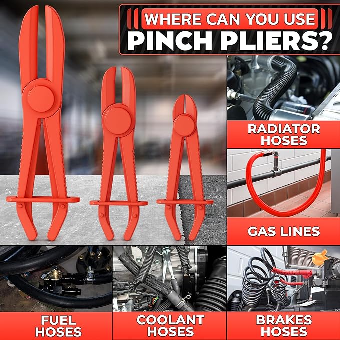 Coolant Hose Pinch Off Pliers Set – 6Pcs Nylon Clamp Tools for Fuel & Brake Lines – Non-Conductive Hose Locking Pliers for Automotive Repairs – Rust-Proof with Secure Lock Buckle & Anti-Slip Handles