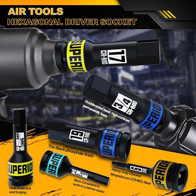 1/2" Drive Master Impact Hex Bit Socket Set, Metric & SAE, 20-Piece 1/2 Inch Drive Impact Allen Bit Socket Set, 5mm - 19mm & 1/4" - 3/4", Cr-Mo Steel, Heavy Duty Storage Case