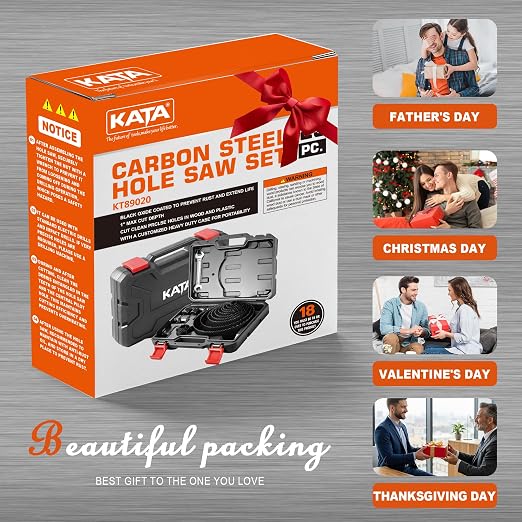 KATA Hole Saw Kit, 24PCS Hole Saw Set with 3/4"-6"(19-152mm) Multi-Size Saw Blades, Precision Hole Saw Drill Bit Kit with Mandrels & Solid Storage Case Cutting for Drywall, Soft Wood, PVC, Plastic
