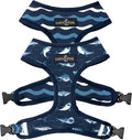 Lucy & Co. Reversible Dog Harness - Water-Repellent Neoprene, Dual-Print Design, Easy Swap Style, Adjustable Comfort Fit - Shark Attack Reversible Harness - X-Small