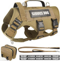 Tactical Dog Harness with Dog Leash, Service Working MOLLE Vest with 10 Pet Patches for Large Dog, No Pull Military Harness and Backpack for Training Hunting Walking