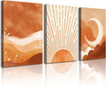 Frimeeme Framed Boho Sun and Moon Canvas Wall Art Set of 3, Mid-Century Modern Canvas Prints, Framed, for Living Room, Bedroom, Office,12x16 Inch Each