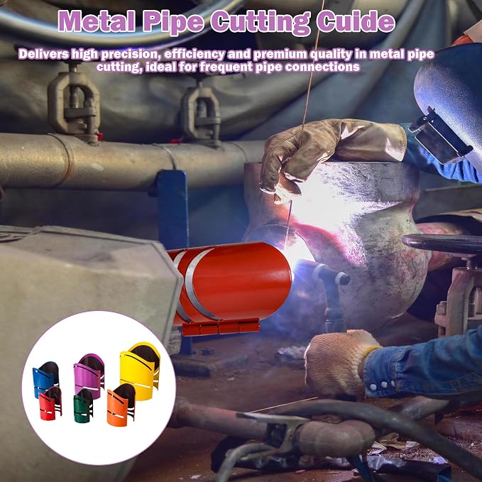 6 Piece Metal Pipe Cutting Guide Kit Sizes Includes:1-5/8" 1-7/8" 2-3/8" 2-7/8" 3-1/2" 4-1/2" Pipe Cutting Guide, Pipe Saddle Template Cutting Guide Cuts at 22.5°, 45°, 90° & Saddle Cut, Steel