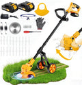 Electric Weed Wacker Cordless, Electric String Trimmer with 3 Types Blades & Removable Auxiliary Wheels, Brush Cutter & Grass Trimmer & Lawn Edger with for Garden Yard (YellowB)