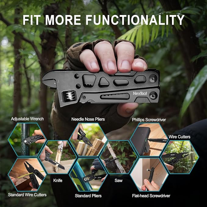 NexTool W3 Adjustable Wrench Multitool, 9-in-1 Folding Pliers
