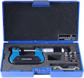Accusize Industrial Tools 0-1'' by 0.001'' Screw Thread Micrometer with 5 Anvil in Fitted Box, S916-C750 | 5 Anvil Sets: 64-48, 44-28, 24-14, 13-9, 8-5 TPI, 0.0001" Resolution, ±0.00016" Accuracy