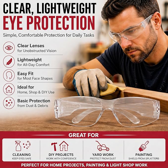 BISON LIFE Clear Safety Glasses – ANSI Z87.1 Scratch & Impact Resistant Wrap Around Eye Protection Goggles for Men & Women