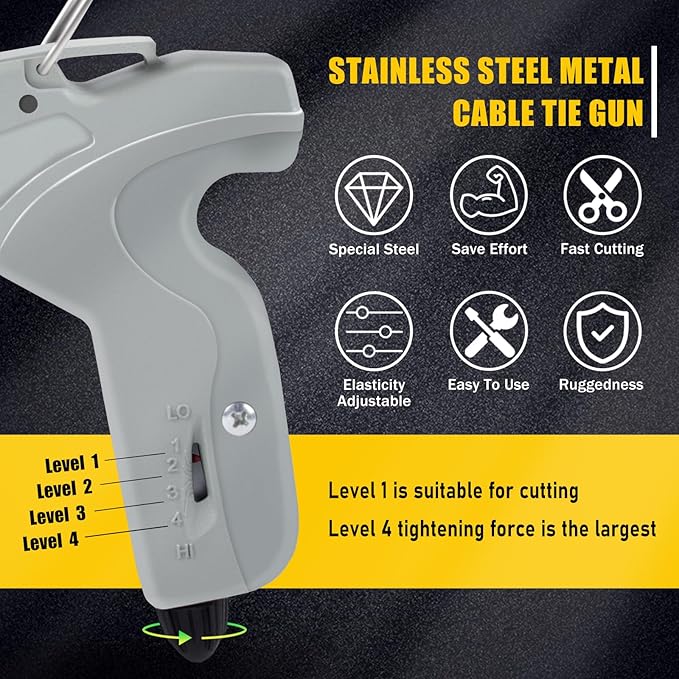Delgada Stainless Steel Cable Tie Gun Kit with 100PCS Self-Locking Metal Zip Ties Outdoor Heavy Duty Fastening Zip Tie Tightening Tool for Chain Link Fence Pipes
