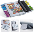 Tektalk Jigsaw Puzzle Table with Integrated Adjustable Stand/Bracket, 3-Tilting-Angle Super Lightweight Felt Puzzle Plateau Board with Cover & 4 Sorting Drawers (Light Gray, for Up to 1500 Pieces)