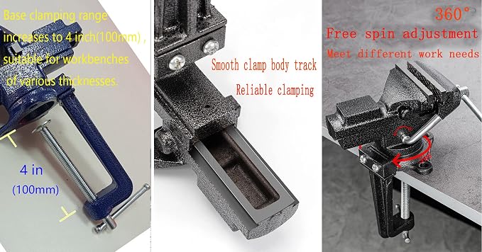 Dual-Purpose Combined Bench Vise or Table Vise, multifunctional jaw, Universal Rotate 360° Work Clamp-On Visewith Quick Adjustment, 3.3" Blue