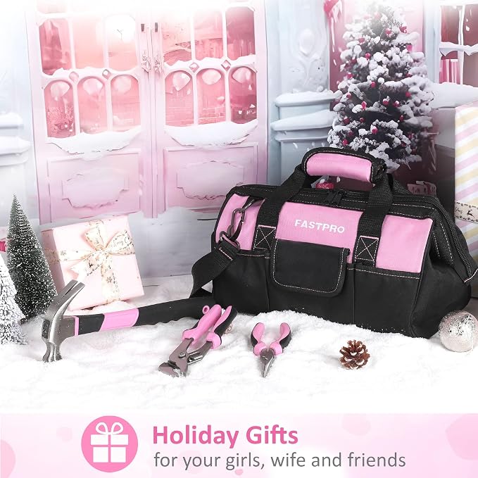 FASTPRO 220-Piece Pink Tool Set, Home Repairing Tool Kit for Women