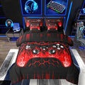 Erosebridal Boys Gaming Bed in a Bag King Size Comforter Set 7 Pieces Ombre Art Honeycomb Bedding Set Red Neon Lights Sheet Set Game Console Bed Set Geometric Hexagon Beehive Gamer Room Decor