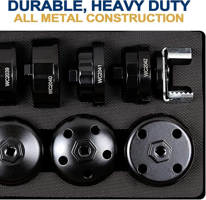 Premium Guard 14-Piece Cartridge Oil Filter Wrench Cap Set with Exclusive 25 Nm Preset Torque Bit for SAE and Metric – 3/8 inch Drive