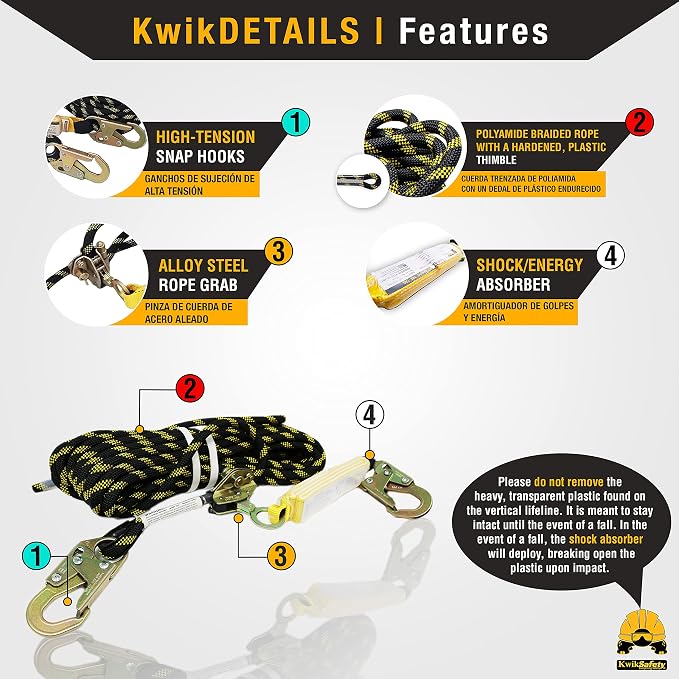 KwikSafety - Charlotte, NC - MONSOON Safety Harness [4 HEAVY DUTY D-RINGS] ANSI OSHA Safety Harness Fall Protection Kit