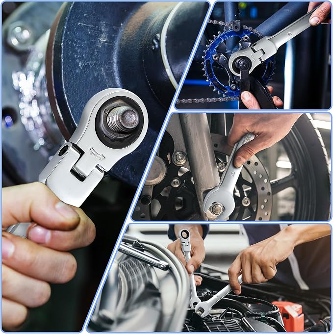 Prostormer 14-Piece Metric Flex-Head Ratcheting Wrench Set | 6-19mm Ratchet Combination Wrenches Kit, 72-Tooth, Cr-V Steel, Organizer Tool Box