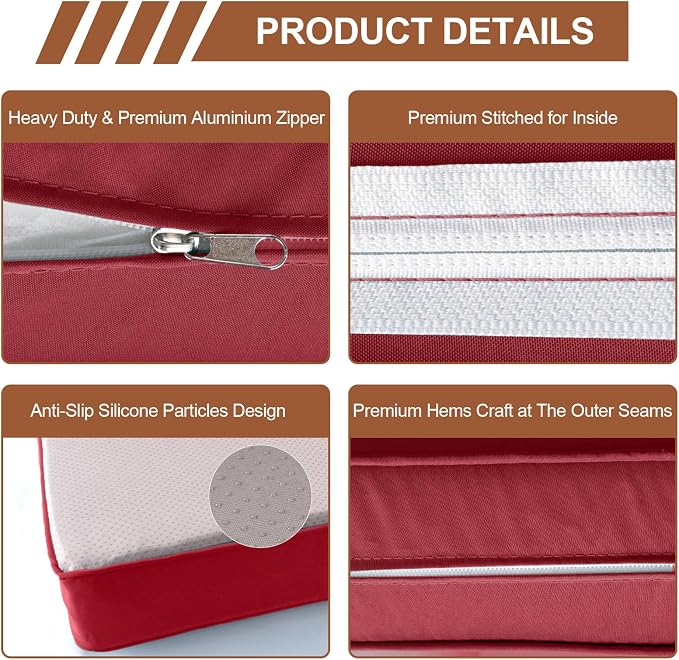 14 Piece Outdoor Patio Cushion Covers Replacement, Waterproof Outdoor Furniture Cushion Covers, Fit 7 Pcs 6 Seater Wicker Rattan Patio Conversation Sofa Set,Red,25.6x25.6