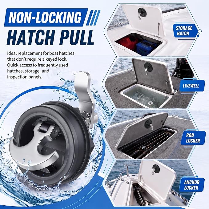 Shimeyao Boat Hatch Latch Non-Locking, 2-3/8"-2-1/2" Cutouts | Flush T Handle with 2 Shaft Strikers, Nylon and 304 Stainless Steel Cam Latch for Marine Deck Hardware Storage Rv Compartment