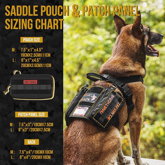 OneTigris Service Dog Vest Harness, Service Dog Cape Guardian Dog Backpack Harness with Pouches Dog Saddle Bag for Small Medium and Large Dogs (Black, Large)