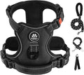 IVY&LANE No Pull Dog Harness for Small Dogs, Dog Vest Harness with Leash, Safety Belt and Storage Strap, Fully Adjustable Harness, 360° Reflective Strip, Soft Handle (Black, XS)