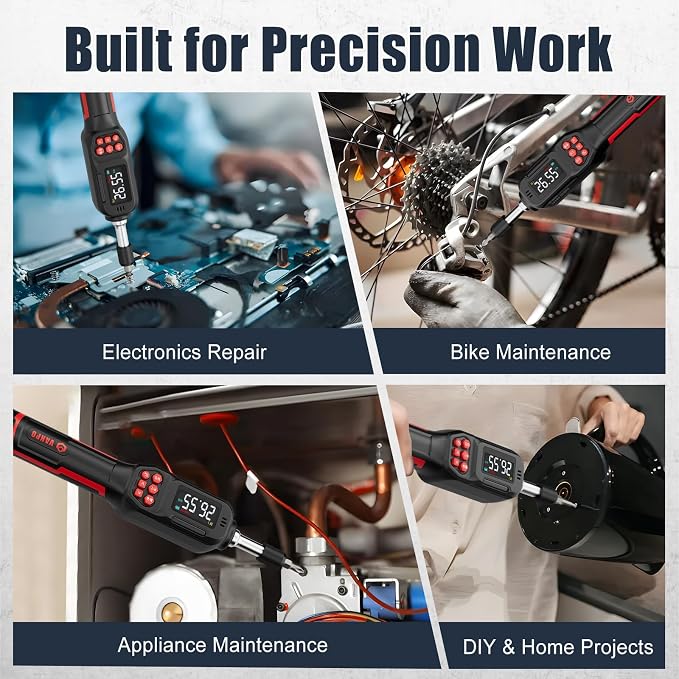 VANPO Digital Torque Screwdriver, 1.77-26.55 in.lb, ±2% Accuracy | 0.2-3Nm, 1/4" Inch Pound Torque Screwdriver Set with S2 Bits, LCD Display & Audible Buzzer & 4 Unit for Bike,Scope Mounting