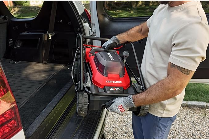 CRAFTSMAN Push Mower 15 in, 2 x 4 Ah V20 Batteries and 2 Chargers Included, Up to 45 Min of Runtime, Lightweight, Easy to Maneuver Electric Lawn Mower Cordless with Grass Bag (CMCMWP120M2)