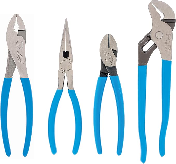 Channellock PC-2 Pro's Choice Plier Kit with Bonus Tool Tray for convenient storage,4-Piece 9-1/2 Inch Tongue&Groove,8-Inch Duty Slip Joint,8-Inch Long Noseand 7-Inch High Leverage Diagonal Cutter