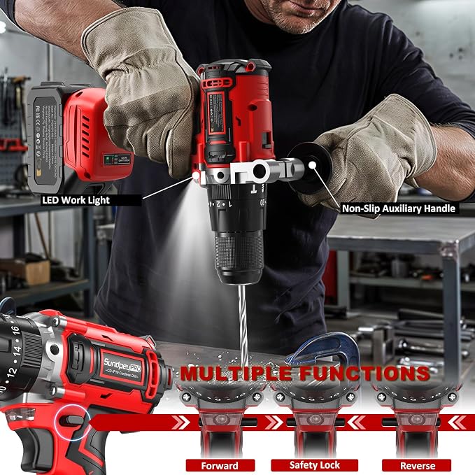 1060In·lbs Cordless Hammer Drill - 21V Brushless Power Drill Set with 2 × 4.0Ah Batteries, 20+3 Torque Settings, 2 Speeds, Fast Charger, 1/2" Metal Chuck for Lightweight-Concrete Wood Metal