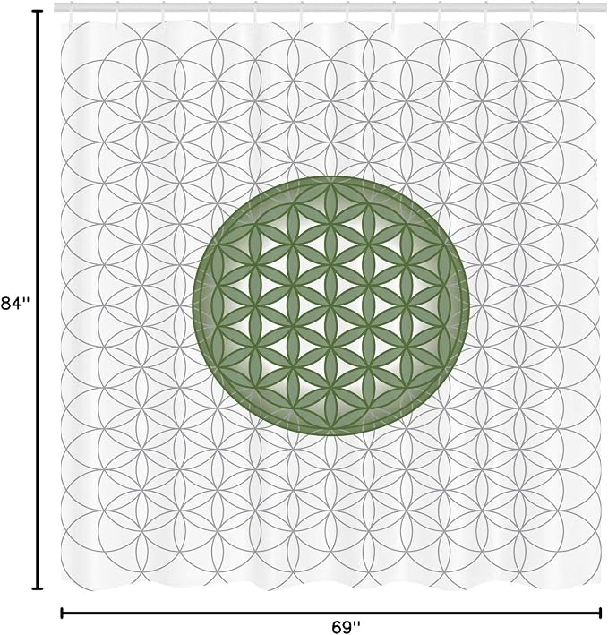 Ambesonne Geometry Shower Curtain, Interlace Circles of Time and Space Theme Vortex Natural Geometry Myth Form, Cloth Fabric Bathroom Decor Set with Hooks, 69" W x 84" L, Reseda Green