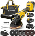 Cordless Angle Grinder 4-1/2 Inch, Brushless Grinder Tool Kit, 2 x 21V 4.0Ah Batteries, 10000RPM Cordless Grinder, Cut Off Tool for Metal Cutting, Grinding, Polishing, Rust Removal (Yellow)