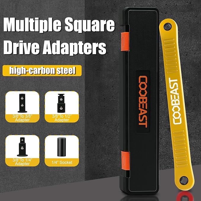 coobeast Offset Extension Wrench Impact Ready Socket Wrench Extender Tool with Versatile 1/4", 3/8", and 1/2" Square Drive Adapters, Universal Extensions Wrench for Small Place, Yellow