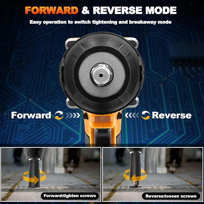 Cordless Impact Wrench 1000N.m (740Ft-Lbs) with 21V 2X4.0mAh Batteries | 1/2 Inch Impact Drive, Brushless Motor 0-3300PRM, 3-Mode Speed, 1/2" Impact Gun with 6 Socket for Home Car Pickup Truck RV