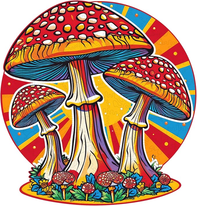 Mys Aurora Mushroom Wooden Puzzles for Adults, 200 Piece Unique Shaped Wood Jigsaw Puzzles for Adults and Kids, Fun Challenging Puzzles Family Game Gift, Medium 11.2'' x 10.7'