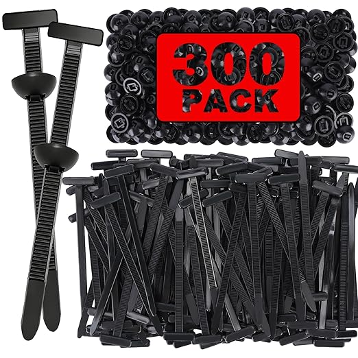 300Pcs Nylon Universal Cable Tie Buckle for Car，Self-Locking T Rivet Auto Cable Tie Kit | Multifunctional Fastener Tool with Grip for Car Bumper, Fender Liner, Door Panel