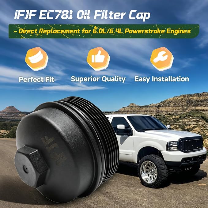 iFJF EC781 Oil Filter Plastic Cap Replacement for Ford 6.0L Powerstroke | for F250-F550 6.4L, Seamless Seamless-System Integration, 3K-5K Mile Routine Maintenance Ready, Fast Back-on-the-Road Setup