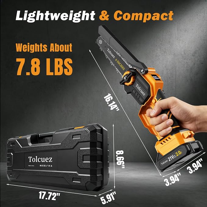 Mini Chainsaw Cordless,6 Inch & 8 Inch Electric Chainsaw with LED Display,2 Batteries Brushless Motor Battery Powered Chainsaw,Handheld Saw for Tree Branches and Garden Cutting