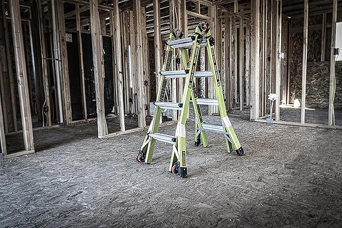 Little Giant Dark Horse 2.0, 17ft Multi-Position Fiberglass Ladder, 300 lbs Weight Rating, Cargo Hold Tool Pouch