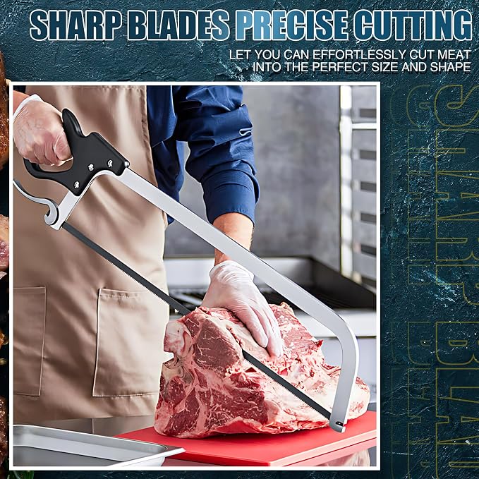 25 Inch Butcher Saw Meat and Bone, Professional Meat Processing Saw with Stainless Steel Blade, Quick Release Black Tightening Cam Comfort Handle, for Household, Processed Livestock and Game