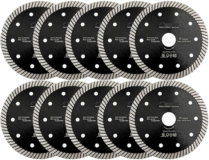 SHDIATOOL Super Thin Diamond Turbo Blade 10PCS 5 Inch Cutting Porcelain Ceramic Tile Granite Dia 125mm