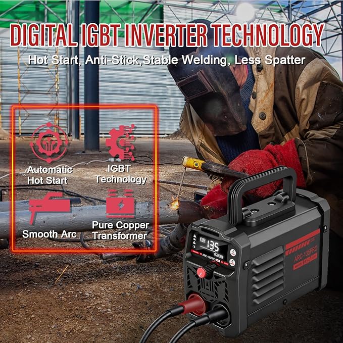Stick Welder,Upgraded MMA-135PRO Welding Machine 110V,ARC/Lift TIG 2 In 1 Mini Welder Machine,Home DIY Arc Welder,Portable Welder with Hot Start,Arc force and Anti-Stick (Black)
