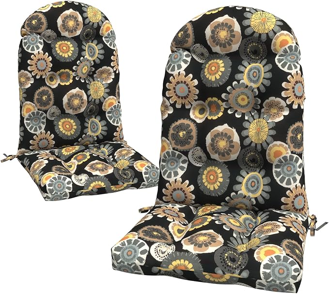 LVTXIII 2 Pack Outdoor Adirondack Chair Cushions, 44x19x4 Inch Water Repellent Patio Cushions for Rocking Chairs, Thick Tufted High Back Seat Cushion Set, Black Yellow Crosby