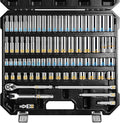 BOEN 3/8-Inch Drive Socket Wrench Set, 76-Piece Metric (6-24mm) & SAE (1/4" to 1"), Deep & Shallow Kit with Embossed & Painted Markings, Ratchet Handle, Spark Plug Sockets, Breaker Bar