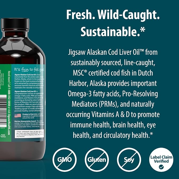 Jigsaw Health Alaskan Cod Liver Oil Liquid, 48 Servings