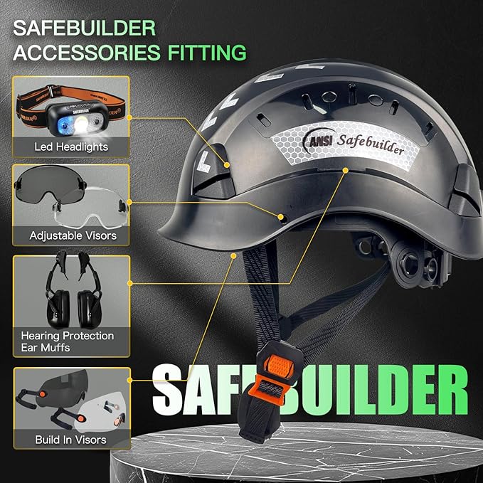 Construction Safety Helmet ABS Hard Hat Adjustable Ventilation System Hardhats Industrial Work Head Protection for Men Certified ANSI/ISEA Z89.1