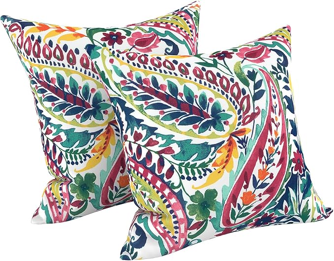 LVTXIII Outdoor/Indoor Throw Pillows, Decorative Throw Pillows with Inserts, 18"x18" Square Pillows for Bed, Couch, Sofa and Patio Furniture, Set of 2, Vigour Paisley
